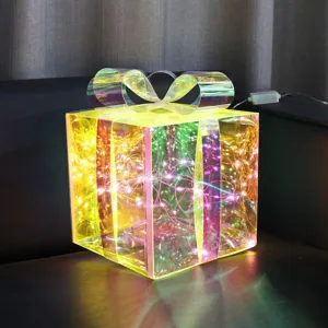 Scatola regalo luminosa e iridescente supporto per albero di Natale vetrina decorazione