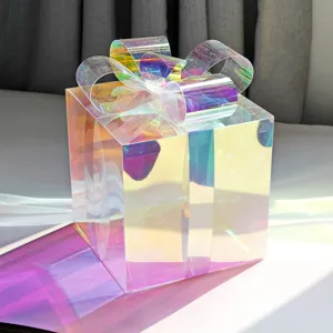 Scatola regalo trasparente olografica con fiocco decorativo per festa e arredamento casa