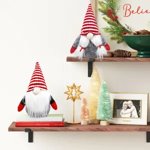 Natale gnomo peluche bambola set, cappello a righe rosso bianco elfo nano festa vacanza decor.