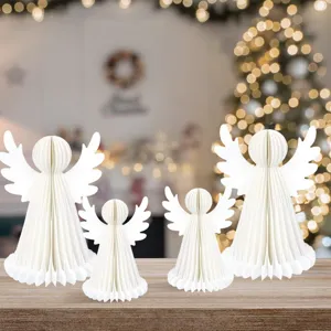 Ensemble de décoration d'ange en papier alvéolé de Noël, centre de table blanc festif.