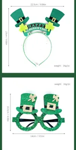 Set de serre-tête chapeau haut de forme vert et lunettes pailletées fête Saint-Patrick