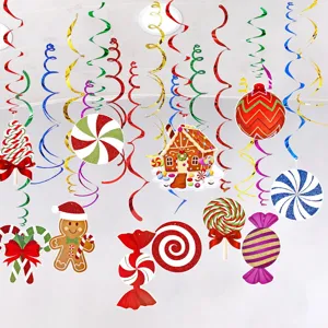 Set of 30pcs Christmas Candy Hanging Swirls Decorations for New Year Party Ceiling