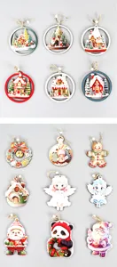 Wooden Christmas tree hanging ornaments, festive holiday home decor wooden pendants detail.