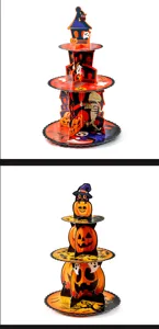Halloween 3-tier paper cupcake stand dessert display rack for party decor details.