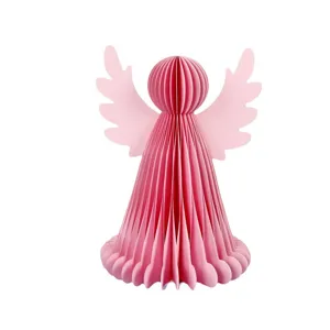 Ornement ange en nid d'abeille en papier rose pour déco de table de fête baptême noël