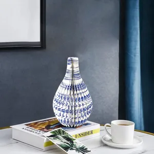 Faltbare blaue Porzellanmuster Wabenpapier Vase Tischdekoration fuer Heimdekoration