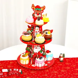 Alzata per cupcake in cartone a 3 livelli di Natale con ornamenti di dessert per feste