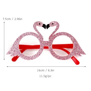 Occhiali da festa fenicottero glitterati rosa per feste a tema spiaggia, divertenti.