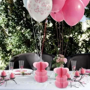 Pink honeycomb bear table decoration for birthday party, wedding and baby shower celebration.