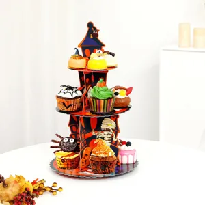 Halloween 3-tier cupcake stand cardboard dessert display tower for party decor supplies