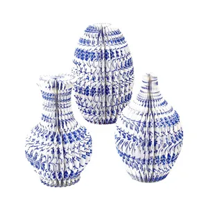 Chinesischer Stil Blau und Weiß Porzellan Waben Papier Vase Set für moderne Deko Heim.