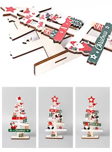 Mini wooden desktop Christmas tree ornament festive holiday home table decoration.