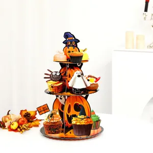 Halloween 3-tier cupcake stand cardboard dessert display tower for party decor supplies