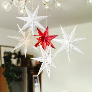 Weihnachten Papierstern Hängende Dekoration Durchbrochene Siebenzackige Stern Lampenschirm 3D Faltbare Laterne Für Haus Party Festival Dekor
