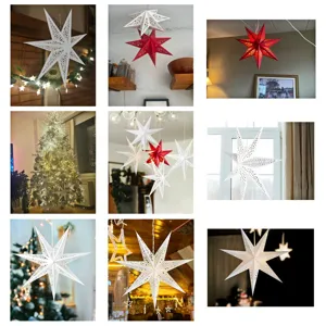 Weihnachts Papier Stern Laterne 7-Punkt Hängende Dekoration hohler festlicher Lampenschirm