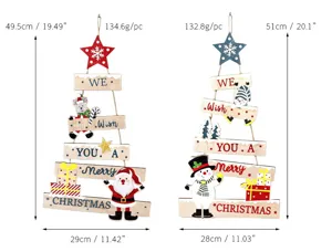 Wooden Christmas tree hanging ornament set with dimensions, festive decor for holiday home.