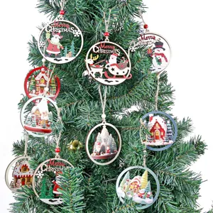 Wooden Christmas Tree Ornaments Hollow Hanging Pendants Holiday Home Decoration Set