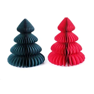 Natale carta nido d'ape albero decorazione set, rosso e verde scuro tavolo pieghevole per festa.