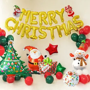 Ballons aluminium de Noel avec lettres MERRY CHRISTMAS sapin et pere noel pour fete