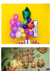 Detail view of foil star and letter balloons set for birthday wedding party decoration.