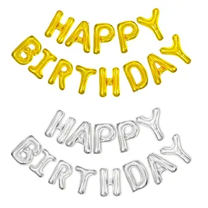 Ballon de Lettre Métallique en Film d'Aluminium Happy Birthday Happy New Year Happy Wedding Décoration de Fête Or Argent