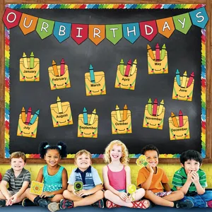 Wachsmalstift Thema Geburtstag Schwarzes Brett Papier Klassenzimmer Schule Dekoration Geburtstag Banner Monatliche Taschenkarten Für Lehrer Schüler