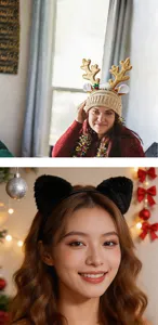 Sombrero de astas de reno de Navidad y diadema de orejas de gato para fiesta.