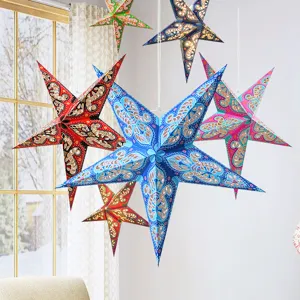 Hängende Papiersternlaterne Weihnachten Origami Pentagramm Lampenschirm Mit Hohlem Mondsternmuster Für Festliche Party Home Decor