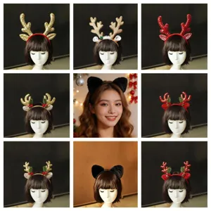 Diadema de Astas de Reno de Navidad para Niños Adultos Diadema de Felpa con Lentejuelas Accesorios para el Cabello de Fiesta de Navidad