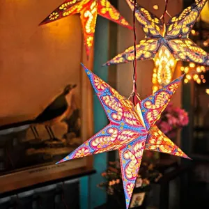 Bunt 3D Stern Papierlaterne Lampenschirm Hängend Stern für Weihnachten Party Heimdeko Beleuchtung