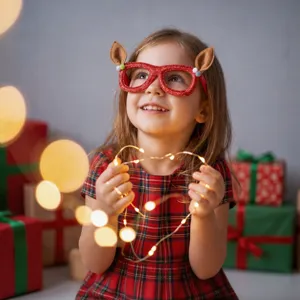Occhiali decorativi di Natale renna rosso glitter montatura festa regalo bambini