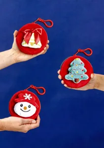 Kerst pluche muntenbeurs schattige ronde portemonnee met rode rits tas sleutelhanger