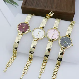 Reloj de Pulsera de Cadena de Aleación Elegante con Diamantes de Imitación Reloj de Cuarzo de Lujo Oro Esfera Redonda para Mujer Joyería