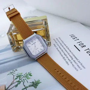 Reloj de Cuarzo para Hombre Negocios Moda Caja Cuadrada de Aleación Correa de Silicona Reloj de Pulsera Casual para Hombre Joyería