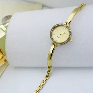 Women gold quartz watch fashion bangle rhinestone crystal dress wristwatch elegant gift jewelry