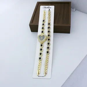 Femmes quartz coeur montre ensemble or cristal strass bracelet mode montre-bracelet bijoux