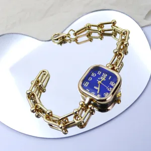 Gold square dial watch with stylish chain link bracelet for women, elegant fashion timepiece.