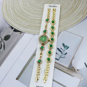 Ensemble montre bracelet quartz femme cadran vert cœur strass bijou mode cadeau