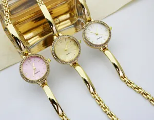 Women fashion bracelet quartz watch gold metal chain rhinestone dial luxury wristwatch