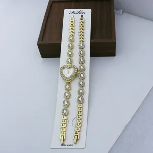 Ensemble montre quartz cœur or et bracelet mode femme strass cadeau luxe top chic
