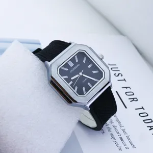 Reloj de cuarzo para hombre esfera cuadrada correa de silicona negra casual de negocios