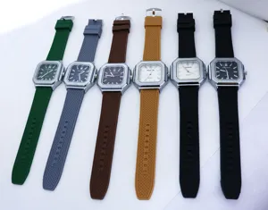 Reloj de cuarzo hombre cuadrado casual negocios pulsera silicona multicolor estilo moda