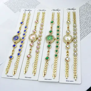 Mode Legierung Strass Quarzuhr Armband Set Für Damen Luxus Herzform Farbigen Kristall Eingelegt Goldkette Uhren Set
