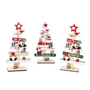 Mini wooden Christmas tree desktop ornaments set for holiday festive home desk decor