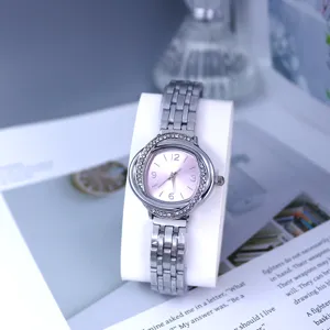 Women quartz watch rhinestone dial silver steel strap retro fashion wristwatch elegant