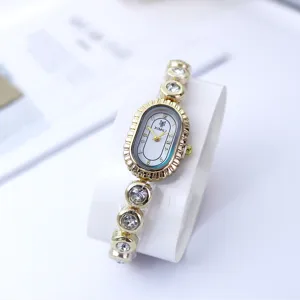 Ovale Strass Damenuhr Vintage Gold Quarz Uhr elegante zarte Armbanduhr modischer Zeitmesser