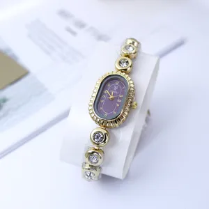 Elegante Vintage Damen Strass Uhr goldfarbene ovale Armbanduhr modisches Schmuckstück