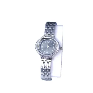 Women rhinestone quartz watch floral bezel silver steel strap luxury fashion casual wristwatch