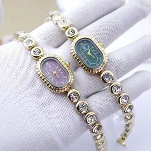 Elegante Vintage Strass Oval Armbanduhr für Damen Luxus Mode Quarz Uhrwerk Schmuckstück