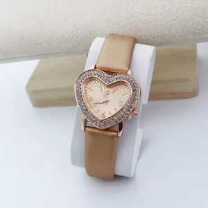 Reloj de cuarzo con pedrería en forma de corazón para mujer oro rosa correa elegante